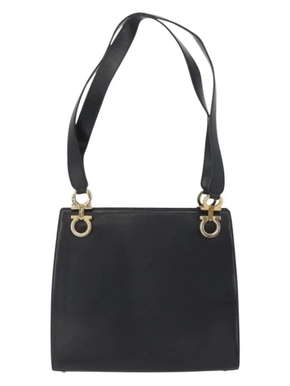 Salvatore Ferragamo Gancini Shoulder Bag Leather Black Gold Auth AMZ436